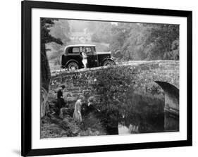 1930 Triumph Super 7 on a Stone Bridge in Rural England, 1930's-null-Framed Photographic Print