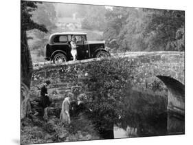 1930 Triumph Super 7 on a Stone Bridge in Rural England, 1930's-null-Mounted Photographic Print