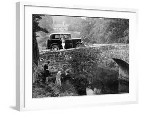 1930 Triumph Super 7 on a Stone Bridge in Rural England, 1930's-null-Framed Photographic Print