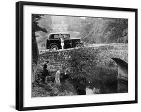 1930 Triumph Super 7 on a Stone Bridge in Rural England, 1930's-null-Framed Photographic Print