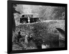 1930 Triumph Super 7 on a Stone Bridge in Rural England, 1930's-null-Framed Photographic Print