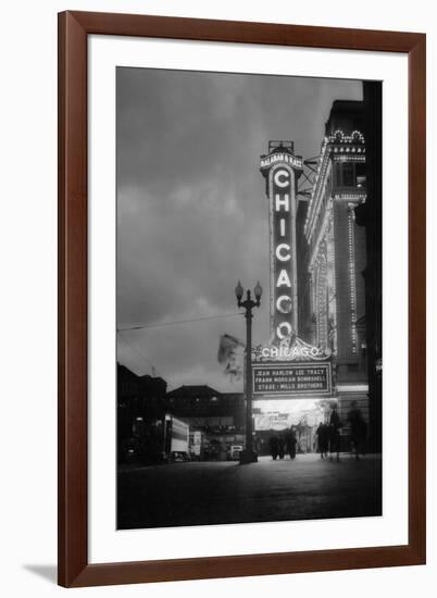 1930s 1933 NIGHT SCENE OF CHICAGO MOVIE THEATER ON STATE STREET MARQUEE ANNOUNCING JEAN HARLOW I...-Panoramic Images-Framed Photographic Print