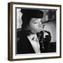 1930s 1940s ELEGANT UPSCALE WOMAN WEARING HAT WITH VEIL SNIFFING BOTTLE OF WHIMSY PERFUME-Panoramic Images-Framed Photographic Print