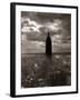 1930s-1940s Empire State Building Silhouetted Against High Gathering Storm Clouds Covering NYC-null-Framed Photographic Print