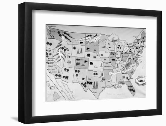 1930s-1940s Map of United States Showing Agricultural and Industrial Resources-null-Framed Photographic Print