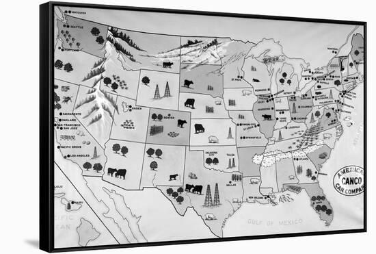 1930s-1940s Map of United States Showing Agricultural and Industrial Resources-null-Framed Stretched Canvas