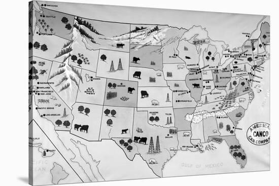 1930s-1940s Map of United States Showing Agricultural and Industrial Resources-null-Stretched Canvas