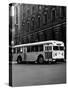 1930s-1940s Public Transportation Trackless Trolley Electric Bus About to Round Street Corner-null-Stretched Canvas