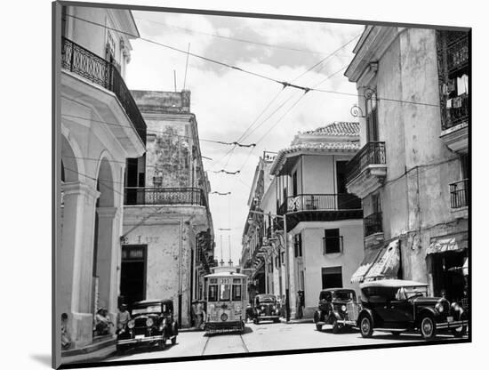 1930s-1940s Street Scene Cars Trolley Havana Cuba-null-Mounted Photographic Print