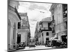 1930s-1940s Street Scene Cars Trolley Havana Cuba-null-Mounted Photographic Print