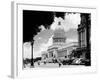 1930s-1940s the Capital Building Street Scene with Pedestrians Trees Lamps Motorcars and Sculpture-null-Framed Photographic Print