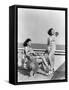 1930s 1940s TWO WOMEN SITTING ON HOTEL DECK BEACH SIDE IN ONE PIECE BATHING SUIT FASHION FLORIDA...-Panoramic Images-Framed Stretched Canvas