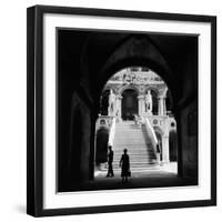 1930s-1940s Venice, Italy Doge's Palace View Through Archway to Staircase with Statues of Neptune-null-Framed Photographic Print