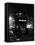 1930s Double Decker 5th Avenue Bus at Night Near Flatiron Building New York City-null-Framed Stretched Canvas