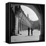 1930s FASHIONABLE ANONYMOUS COUPLE STANDING IN COURTYARD OF AN OLD CASTLE DRESDEN GERMANY-Panoramic Images-Framed Stretched Canvas