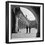 1930s FASHIONABLE ANONYMOUS COUPLE STANDING IN COURTYARD OF AN OLD CASTLE DRESDEN GERMANY-Panoramic Images-Framed Photographic Print