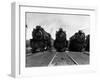 1930s Head-On Shot of Three Steam Engine Train Locomotives on Tracks-null-Framed Photographic Print