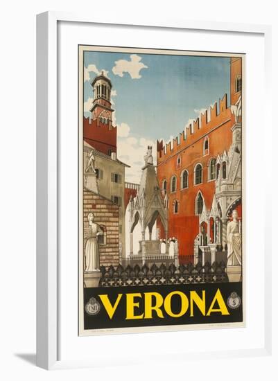 1930s Italian Travel Poster with Scaliger Tombs, Verona-null-Framed Giclee Print