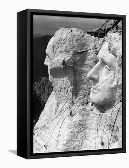 1930s Mount Rushmore under Construction Men Working on George Washington-null-Framed Stretched Canvas