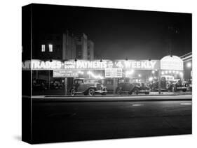 1930s New and Used Car Lot at Night Automobile Sales, Greenwich Village-null-Stretched Canvas