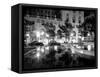 1930s Night Scene 5th Avenue Tree Lined Sidewalk Cars Anonymous Silhouetted Men Reflecting Water-null-Framed Stretched Canvas