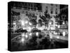 1930s Night Scene 5th Avenue Tree Lined Sidewalk Cars Anonymous Silhouetted Men Reflecting Water-null-Stretched Canvas