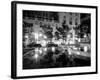 1930s Night Scene 5th Avenue Tree Lined Sidewalk Cars Anonymous Silhouetted Men Reflecting Water-null-Framed Photographic Print