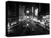 1930s Overhead of Times Square Lit Up at Night with Cars Lining Curbs NYC-null-Stretched Canvas