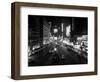 1930s Overhead of Times Square Lit Up at Night with Cars Lining Curbs NYC-null-Framed Photographic Print