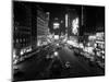 1930s Overhead of Times Square Lit Up at Night with Cars Lining Curbs NYC-null-Mounted Photographic Print