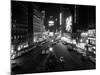 1930s Overhead of Times Square Lit Up at Night with Cars Lining Curbs NYC-null-Mounted Photographic Print
