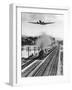 1930s THREE FORMS OF TRANSPORTATION MAN WALKING BY TRAIN TRACKS 4 MPH STEAM ENGINE TRAIN 40 MPH...-Panoramic Images-Framed Photographic Print