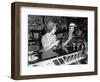 1930s TWO WOMEN DRINKING SODAS EATING ICE CREAM AT SODA SHOP COUNTER-Panoramic Images-Framed Photographic Print