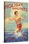 1930s UK Holiday Haunts Book Cover-null-Stretched Canvas