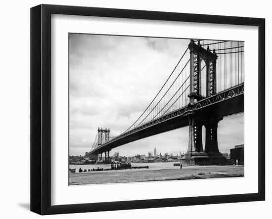 1930s View of Manhattan Bridge across East River from Brooklyn New York City-null-Framed Photographic Print