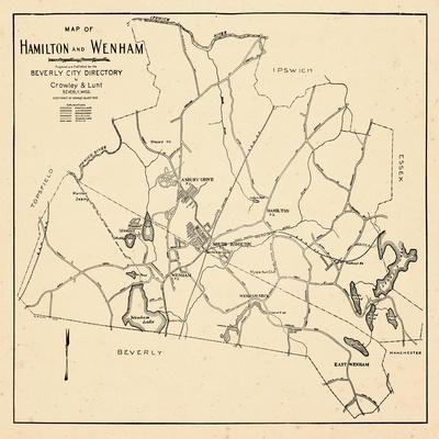 '1932, Hamilton and Wenham Map, Massachusetts, United States' Giclee
