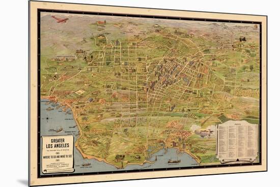 1932, Los Angeles Tourist Map, California, United States-null-Mounted Premium Giclee Print