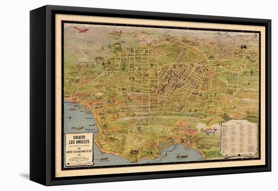 1932, Los Angeles Tourist Map, California, United States-null-Framed Stretched Canvas