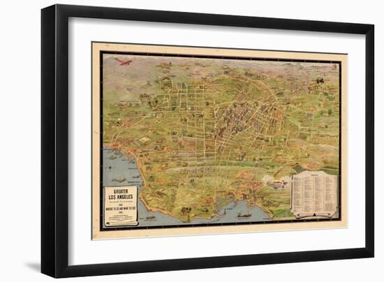 1932, Los Angeles Tourist Map, California, United States-null-Framed Giclee Print