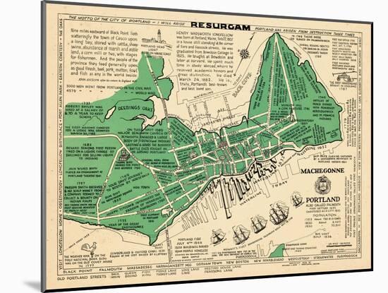 1932, Portland Historical Facts Map, Maine, United States-null-Mounted Giclee Print