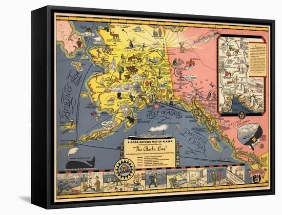 1934, Alaska State Map from Steamship Line, Alaska, United States-null-Framed Stretched Canvas