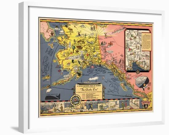 1934, Alaska State Map from Steamship Line, Alaska, United States-null-Framed Giclee Print