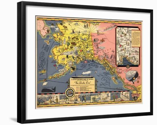 1934, Alaska State Map from Steamship Line, Alaska, United States-null-Framed Giclee Print