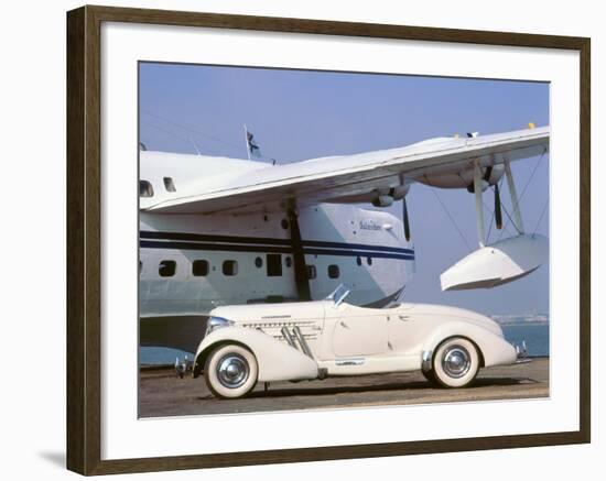 1935 Auburn 851 Speedster with Sunderland flying boat-null-Framed Photographic Print