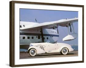 1935 Auburn 851 Speedster with Sunderland flying boat-null-Framed Photographic Print