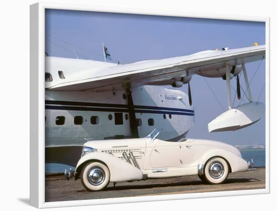 1935 Auburn 851 Speedster with Sunderland flying boat-null-Framed Photographic Print