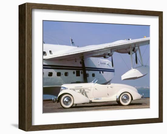 1935 Auburn 851 Speedster with Sunderland flying boat-null-Framed Photographic Print