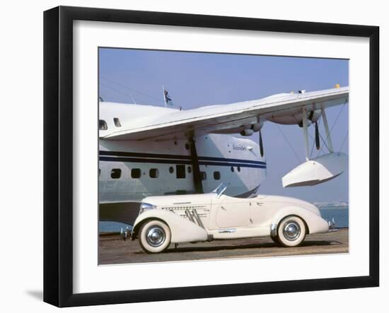 1935 Auburn 851 Speedster with Sunderland flying boat-null-Framed Photographic Print