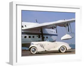 1935 Auburn 851 Speedster with Sunderland flying boat-null-Framed Photographic Print