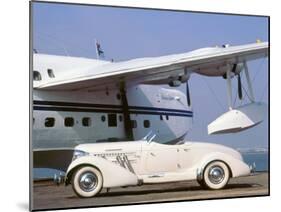 1935 Auburn 851 Speedster with Sunderland flying boat-null-Mounted Photographic Print